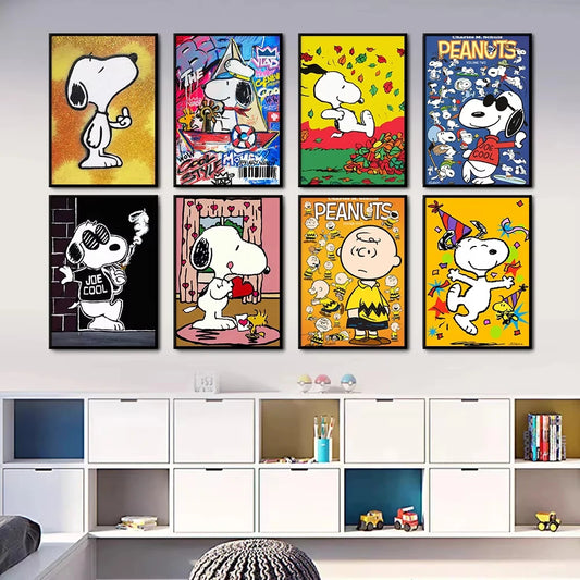 MINISO Snoopy Graffiti Art Canvas – Comic Peanuts Prints for Kids' Rooms