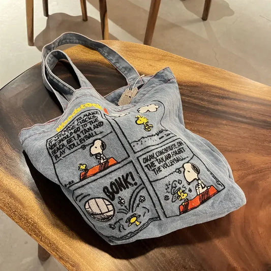 Cute Snoopy Denim Tote Bag