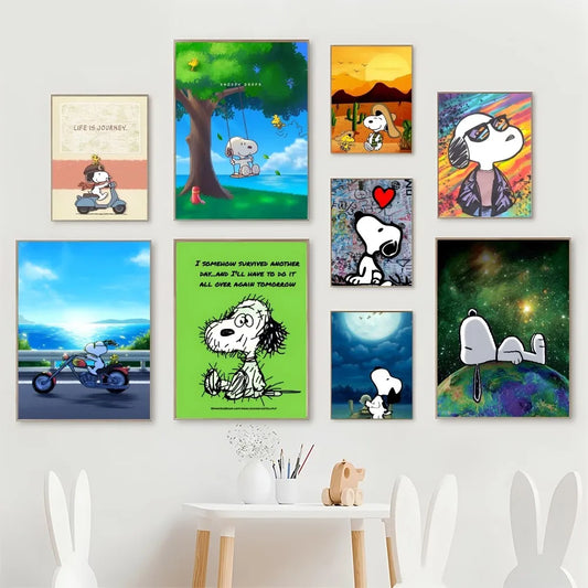 1pc Cartoon S-Snoopys-Dogs Poster – Self-adhesive Art for Coffee House Decor