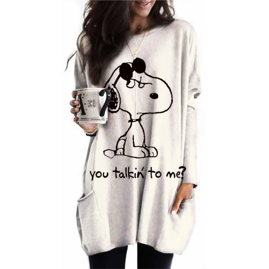2024 Autumn Women's Fashion: Snoopy Printed Pocket T-shirt