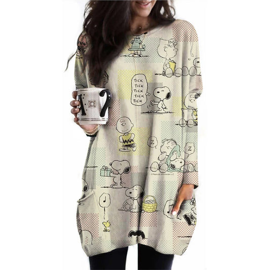 2024 Autumn Women's Fashion: Snoopy Printed Pocket T-shirt