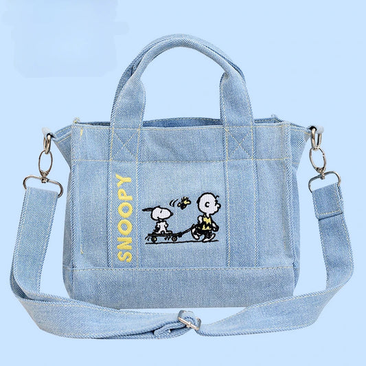Kawaii Snoopy Denim Tote Bag – Adorable Cartoon Crossbody for Students