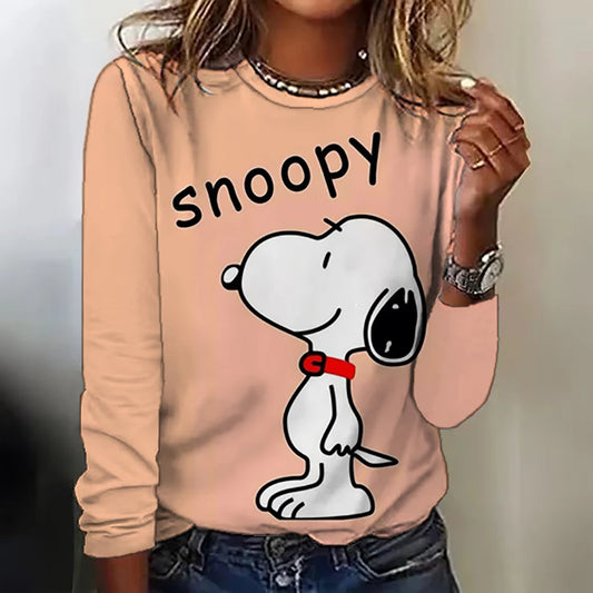 Women's Snoopy Print Long-Sleeved Tops – Casual and Stylish