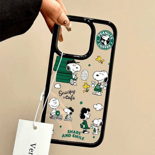 Full Creen S-Snoopy Coffee Green Happy Friends Phone Case for iPhone Models