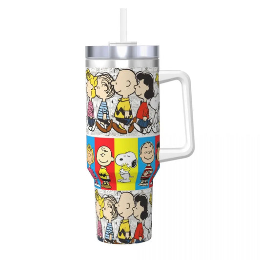 Stainless Steel Tumbler Featuring Peanuts Snoopy – Leakproof Thermal Cup for All Occasions