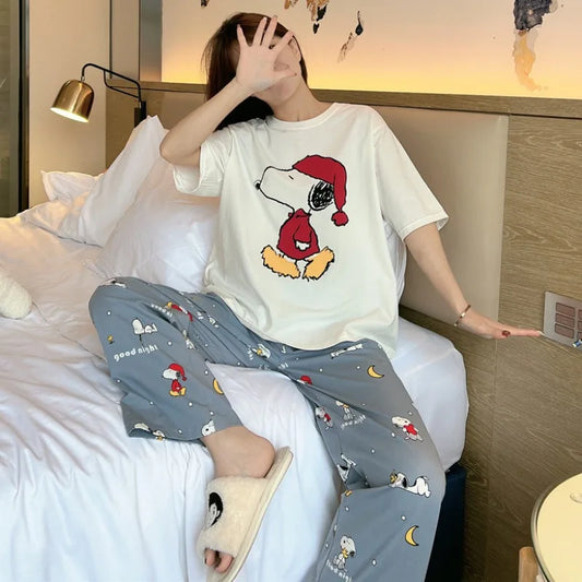 Snoopy Women Pajamas Set – Comfortable Cartoon Sleepwear for Summer