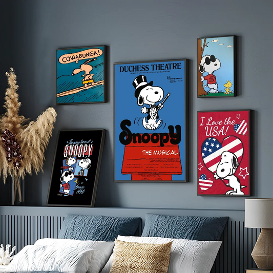 Kawaii Cartoon Comics S-Snoopy Poster – Retro Wall Art for Home Decor