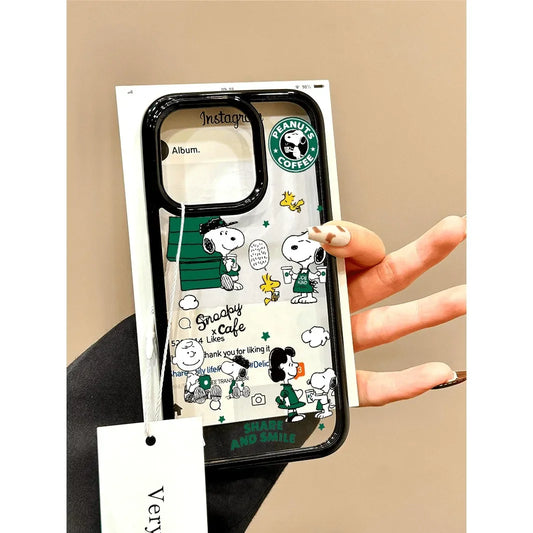 Full Creen S-Snoopy Coffee Green Happy Friends Phone Case for iPhone Models