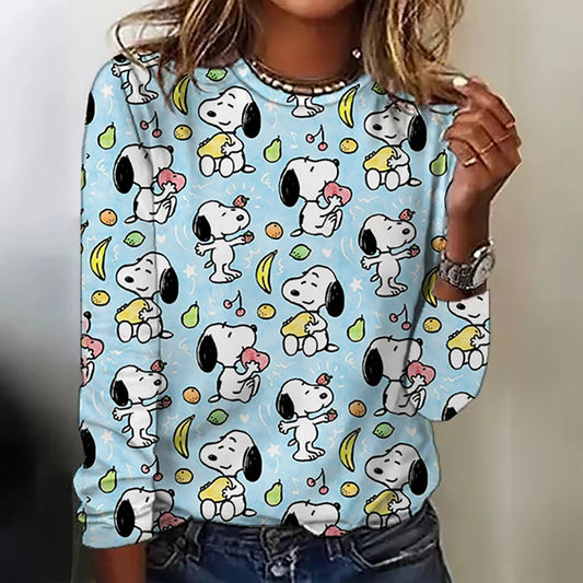 Women's Snoopy Print Long-Sleeved Tops – Casual and Stylish