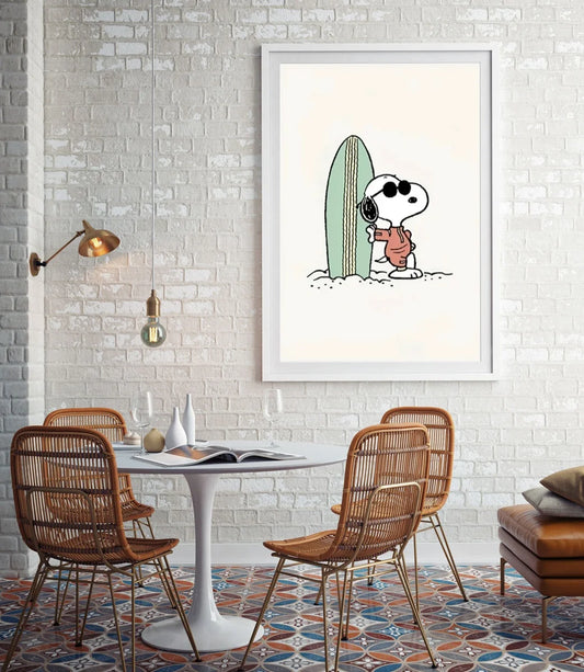 Snoopy Beach Vacation Cartoon Painting – Fun Canvas Print for Kids' Rooms