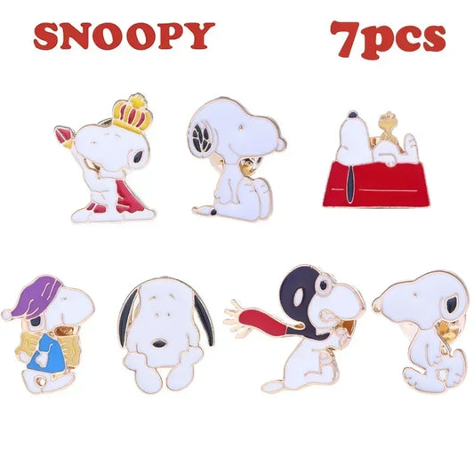Snoopy Brooch Set – 7 Pcs Cartoon Animation Alloy Pins for All Ages