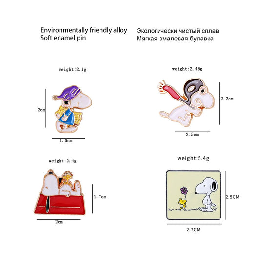 Snoopy Cartoon Animation Alloy Brooch Set – 4Pcs for Bags &amp; Clothes