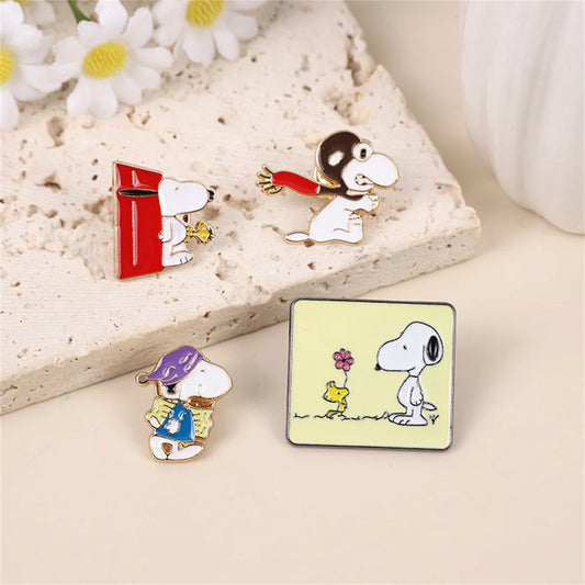 Snoopy Cartoon Animation Alloy Brooch Set – 4Pcs for Bags &amp; Clothes