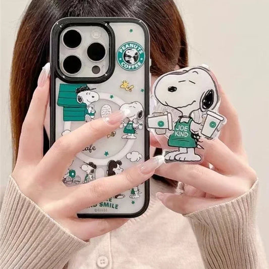 Korea Cute Cartoon Snoopy Magnetic Grip Tok Holder Magsafe Phone Case